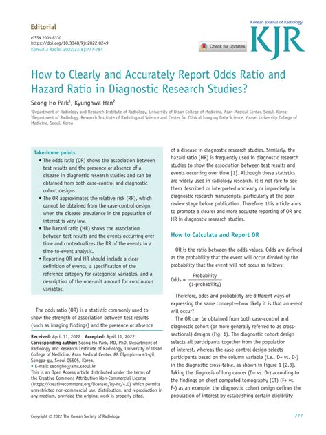 How to Clearly and Accurately Report Odds Ratio and Hazard .